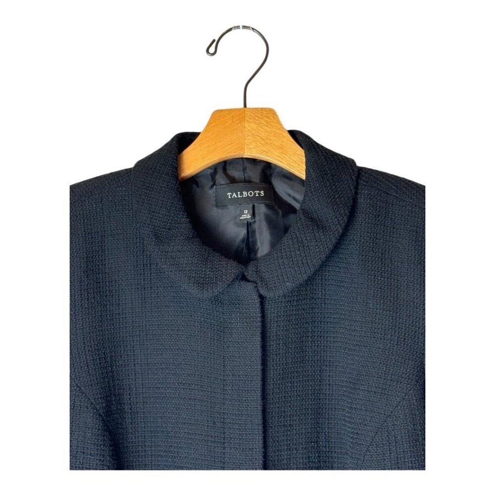Talbots Coat Women 12 Black Tweed Cotton Peter Pan Collar Full Zip Jacket Career - Picture 3 of 9